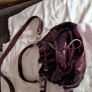 Purple sequin drawstring coach purse